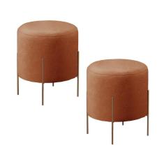 Imagem de Conjunto - 2 Puff Banqueta Odim Bronze Luxo Castellar Móbile Linho Terracota