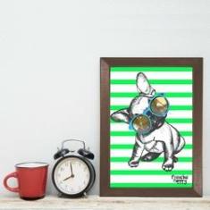 Imagem de Quadro Decorativo Com Moldura Marrom Cachorro Puggy 22x32cm