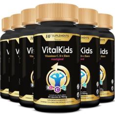 Imagem de 6X Vitalkids Vitamina C D Zinco Infantil 30Caps Mastigavel - Hf Suplem