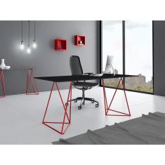 Imagem de Escrivaninha Bela Vista Cavalete Tampo Preto Base Ferro Vermelho
