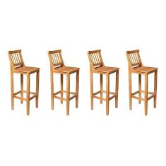 Imagem de Kit 4 Banquetas Alta De Ripada Com Encosto Confort - Castanho - Marrom