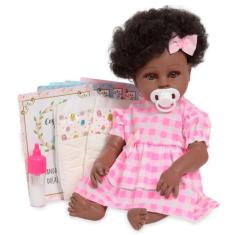 Imagem de Boneca Bebê Reborn Menina Negra Com Lindo Vestido Xadrez - Cegonha Reb