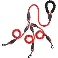 Imagem de Coleira resistente para três cães, coleira para 3 cães, dispositivo giratório removível de 360°, coleira para vários cães com alça acolchoada, para caminhadas e treinamento, coleira para cães de duas