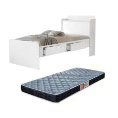 Imagem de Cama Solteiro Tamires Com Gaveta Prateleiras E Bau Com Colchao Incluso
