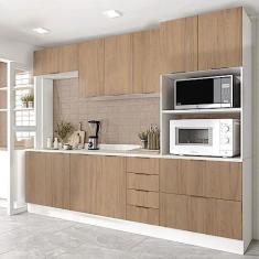 Imagem de Cozinha Modulada 5 Peças com Tampo 2 Aéreos e 2 Balcões 1 Torre Quente Ipanema Cabecasa Madeiramadeira Acácia/branco