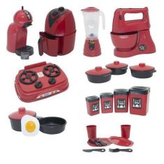 Imagem de Kit Cozinha Infantil Completa Brinquedo Menino Vermelho 24Pç - Altimar