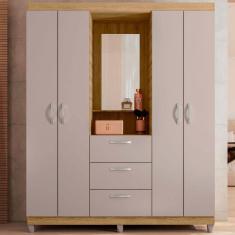 Imagem de Guarda-Roupa Solteiro Capelinha Clapton 4 Portas 3 Gavetas com Espelho Marrom/Cacao - Caemmun