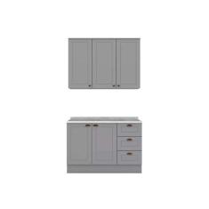 Imagem de Cozinha Modulada Completa Americana 3 Peças (1Aéreo+1Balcão+1Complemento) CZ122 Cinza - Henn