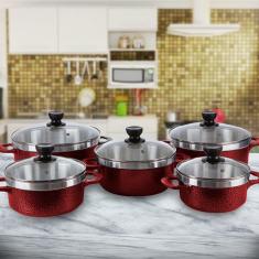 Imagem de Jogo de Panela Gourmet 5 peças em alumínio Fundido e Tampa de Vidro 