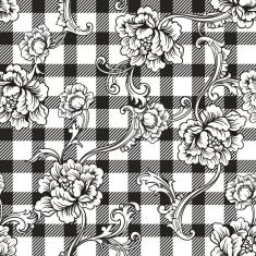 Imagem de Papel De Parede Adesivo Xadrez Com Flores N06042 Rl 0,58X3M