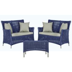 Imagem de 2 Sofás Área e Mesa Igapó Alumínio Pintura Fendi Corda Náutica Estofado Impermeável Almofada 3 Trama