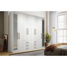 Imagem de Guarda Roupa Casal 8 Portas (2 c/ Espelho) e 6 Gavetas Master 8.6 Branco - Santos Andirá