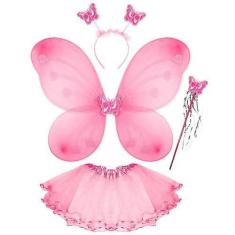 Imagem de Kit Fantasia Borboleta Fada Infantil Asa Varinha Tiara Saia Resistente