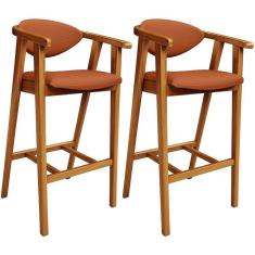 Imagem de Kit 02 Banquetas Alta Cozinha Bancada Bar Sala De Jantar Fixa Cecília L02 Tecido Terracota
