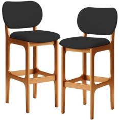 Imagem de Kit 02 Banquetas Alta Para Cozinha Madeira Fixa Betta L02 Imbuia Facto Preto - Lyam Decor