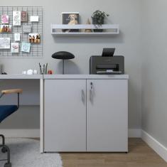 Imagem de Armário Baixo com 2 Portas para Escritório / Home Office Branco/Cinza Cristal