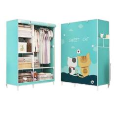 Imagem de Guarda-roupa simples de 170 cm, padrão de desenho animado 3D, tubo de reforço grosso, dobrável, à prova de poeira, guarda-roupa, multifunções, guarda-roupa, quarto, móveis, quarto, decoração, armário