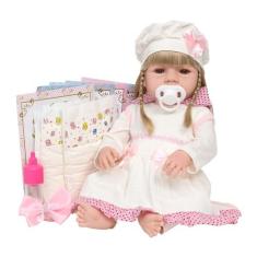 Imagem de Boneca Reborn Bebê Loira Realista Fofinha Enxoval 13 Itens