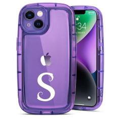 Imagem de R'hllor Capa para iPhone 13 6,1 polegadas (não serve para 13 Pro), linda capa de telefone roxa com iniciais para meninas design de sabão com borda ultra grossa proteção à prova de choque capa de
