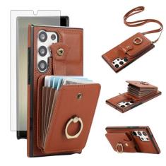 Imagem de Asuwish Capa de celular para Samsung Galaxy S24 Ultra 5G carteira celular com protetor de tela e alça transversal anel suporte RFID suporte para cartão de crédito S24Ultra 24S S 24 24Ultra mulheres