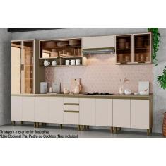 Imagem de Kit de Cozinha Completa 10 Peças Connect (3Aéreos+3Balcões+1Paneleiro+3Complementos) C6P10 Duna/Cristal - Henn