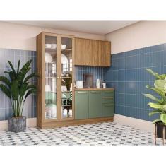 Imagem de Cozinha Compacta Botanic 7 Pt 4 Gv Nogueira E Verde - Kappesberg