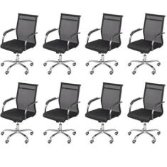Imagem de Kit 8 Cadeiras para Escritorio Diretor Baixa Roma 3312 Preto