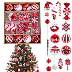 Imagem de Enfeites fofos para árvores de Natal, enfeites decorativos de Natal,Bolas de Natal decorativas vermelhas e brancas - Decoração de casa engraçada 78X, lindo pingente sazonal para árvore de Natal, quart