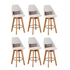 Imagem de Kit 06 Banquetas Linho Bege E Almofada Sintético Bege