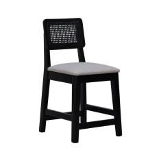 Imagem de Banqueta Baixa-cadeira Gabi - Preto Assento Estofado Linho Bege