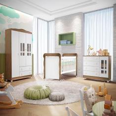 Imagem de Quarto de Bebê Ariel Completo Berço Mini Cama Mirelle Guarda Roupa 3 Portas Cômoda Infantil Branco Amadeirado Carolina Baby