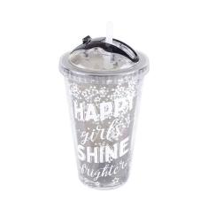 Imagem de Copo com Canudo Brilhante 450ML Happy Girls Shine Brighter - Etilux