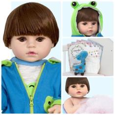 Imagem de Boneco Reborn Sapinho Real Olhos Castanhos 9 Itens Enxoval - Cegonha R