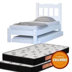 Imagem de Cama Solteiro + Cama Auxiliar + 2 Colchões Cor Branco - Nemargi