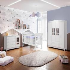 Imagem de Quarto de Bebê Completo Berço Mini Cama Cômoda 4 gavetas e Guarda-Roupa 4 portas Lila Carolina Baby