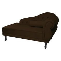 Imagem de Recamier Decorativo Divã Larissa Lado Esquerdo Suede Marrom Pés Madeir