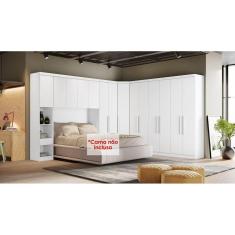 Imagem de Quarto Casal Modulado Rizon 5 Peças (1 Armário Ponte + 1 Closet + 2 Guarda Roupas + 1 Complemento) QC201 Branco - Novo Horizonte