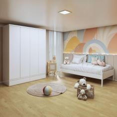 Imagem de Quarto Infantil Completo com 1 Cama Babá Clean 90cm e Guarda-Roupa Aconchego Branco