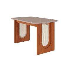 Imagem de Mesa p/ Cozinha Valentina c/ Tampo Madeirado c/ Vidro 130x80cm Cinamomo/Off White - Cimol