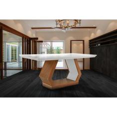 Imagem de Mesa p/ Cozinha Alvorada c/ Tampo 180x90cm Madeirado Vidro Canto Reto - Imbuia/Off White - Rufato