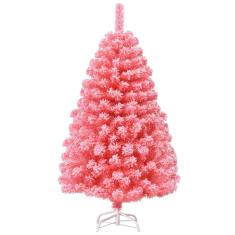 Imagem de Árvore de Natal Goplus 1,4 m de neve artificial rosa flocada