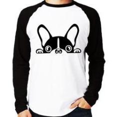 Imagem de Camiseta Raglan Cachorro Boston Terrier Manga Longa - Foca Na Moda