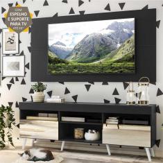 Imagem de Rack Com Espelho Pés Retrô Painel Suporte Tv 65'' 2 Portas