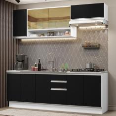 Imagem de Cozinha Completa Madesa Glamy 240003 com Armário e Balcão (Sem Tampo e Pia) - Branco/Preto