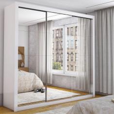 Imagem de Guarda-roupa Casal 3 Portas De Correr Com Espelho 4 Gavetas Master Carioca Móveis Branco Branco
