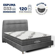Imagem de Cama + Cabeceira Genebra Bouclé com Colchão de Espuma D33 Ortobom Airtech Ortopillow 100 Queen 158cm