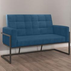 Imagem de Namoradeira Base de Ferro Decorativa Com 2 Lugares para Recepção (Tecido Suede, Azul Marinho)