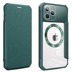 Imagem de Estojo de carregamento sem fio para iPhone 14 13 12 11 Pro Max XS X XR Plus capa magnética flip couro shell slot para cartão, verde escuro, para iPhone 11