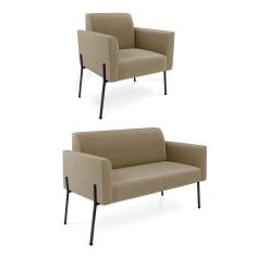 Imagem de Sofá Namoradeira e Poltrona Pé de Ferro Preto Marisa Suede Marrom Rato D03 - D`Rossi