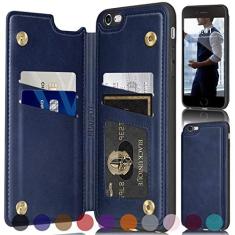 Imagem de SUANPOT Capa carteira para iPhone 6 Plus/6S Plus com suporte para cartão de crédito com bloqueio RFID, capa flip book de couro PU à prova de choque para celular mulheres homens para Apple 6Plus 5,5'